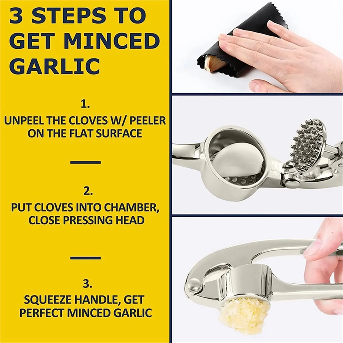 A67T NEW Premium Garlic Press Stainless Steel Garlic Mincer Garlic Crusher Easy to Squeeze and Clean Kitchen Tools