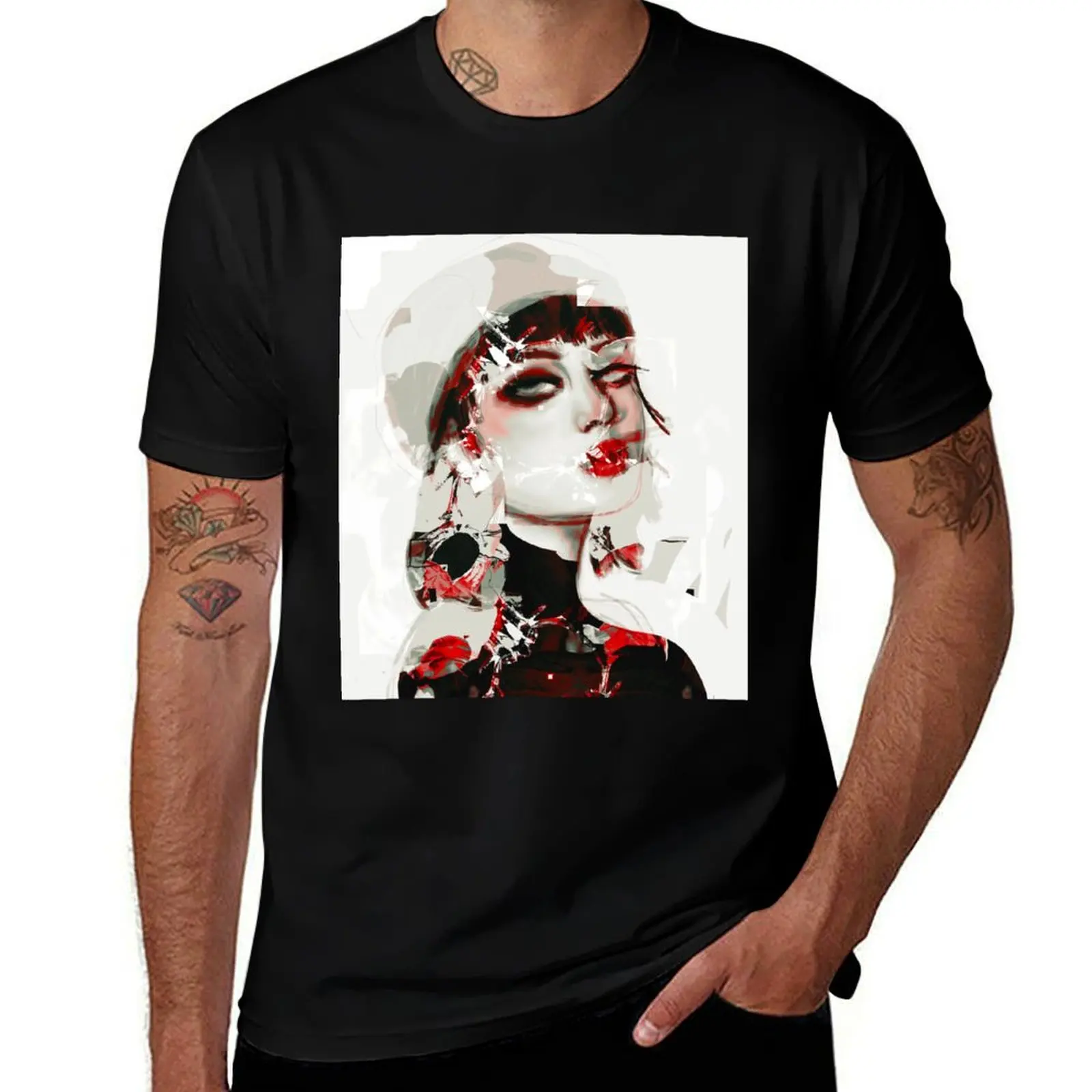 Red Lips B&W T-Shirt mens graphic t shirts funny t shirts dark humor