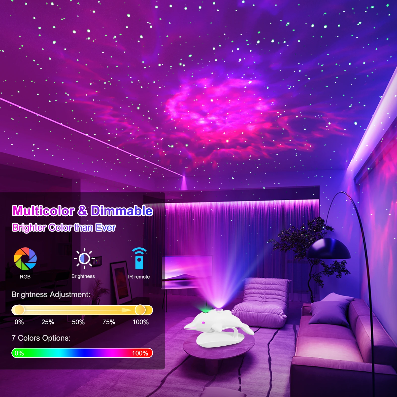 Golfinho céu estrelado lâmpada de projeção céu estrelado atmosfera lâmpada quarto luz da noite para bar sala jogos lâmpada decorativa