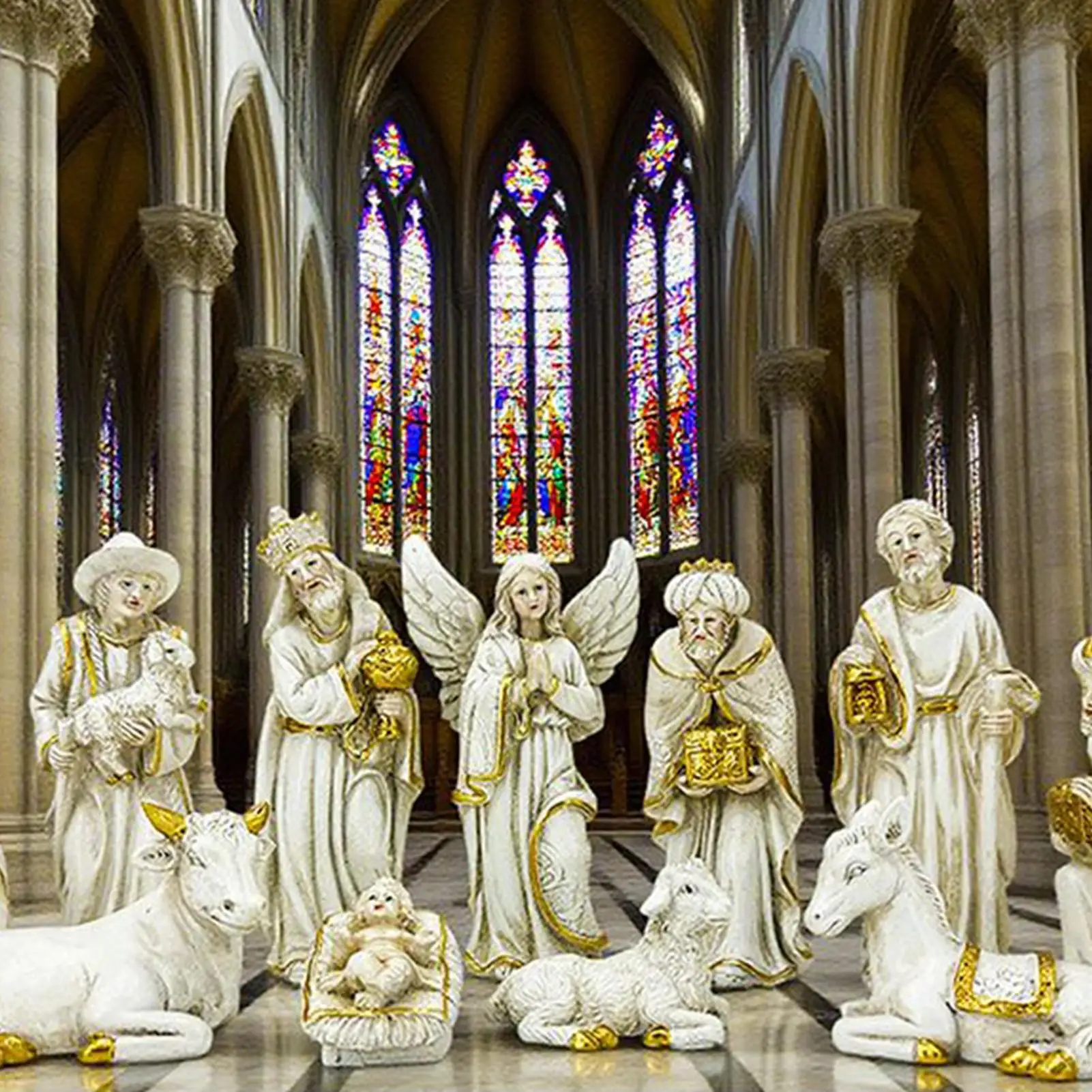 11Pcs/set Nativity Sets Figures Nativity Scene Decoration Religious Figurine Ornament For Home Church Holiday Yard Door Decor