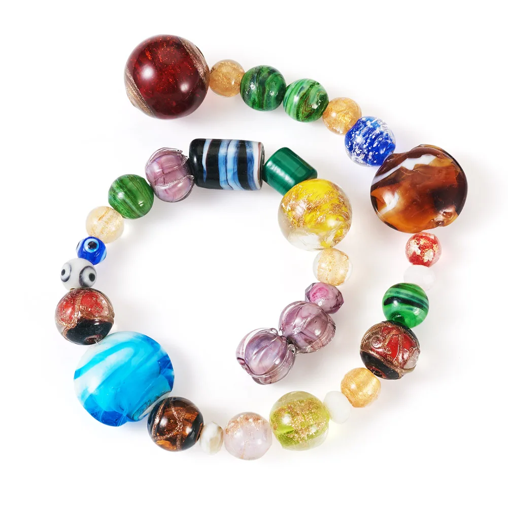 about 30pcs/Strand Mixed Shapes Handmade Lampwork Bead Strand Colorful Glass Loose Bead for Bracelet Necklace DIY Jewelry Making