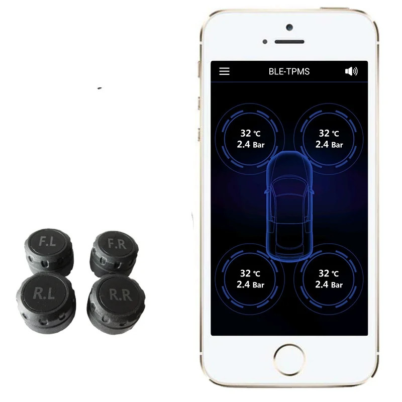 Bluetooth BLEs 4.0 App Phone Control TPMS Car Tire Pressure Alarms Monitors 4 External Sensors
