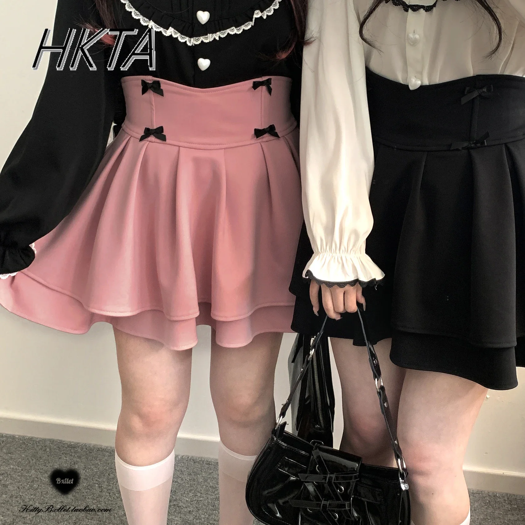 Japanese Lolita Skirt Girls Faldas New Summer Sweet Bow Double Layer Mine Short Mini Skirt Black and Pink Short Skirts for Women
