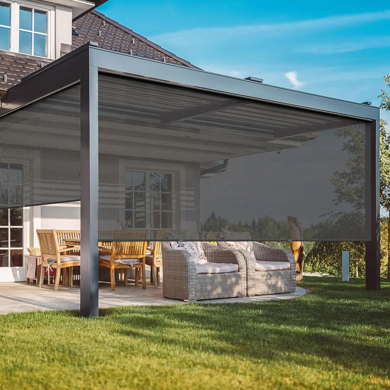 ZSTARR Patio Balcony Porch Carport Deck Window Roll up Blackout Exterior Zip Outdoor Shade Blinds Privacy Screen Pergola Blinds