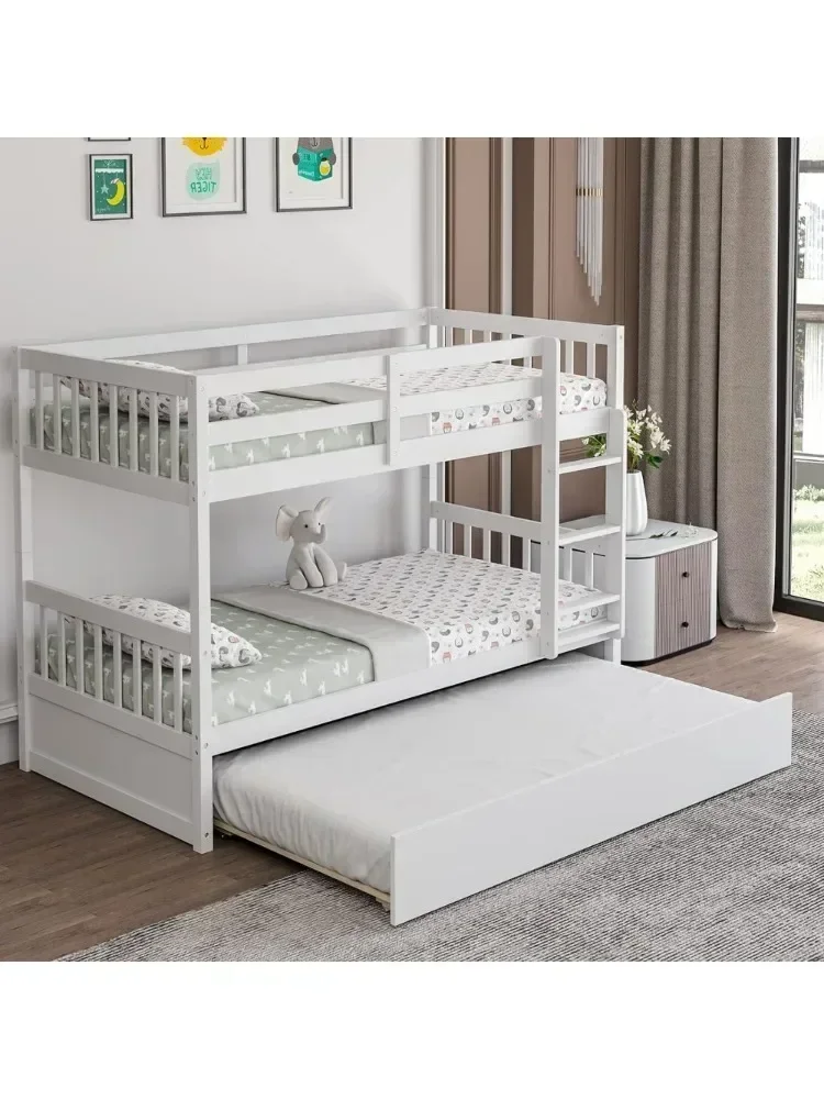 Bunk Beds Twin Over Twin Bunk Bed with Trundle, Convertible Platform Bed Frame with Ladder & Solid Wood Frame Bunk Beds