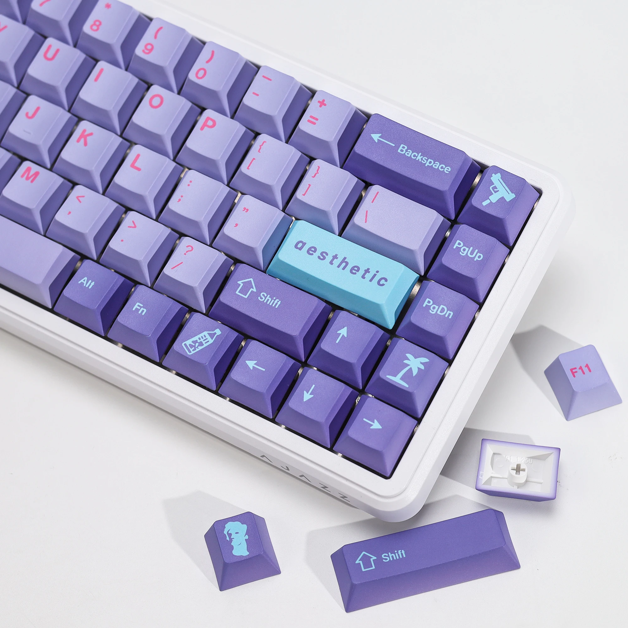 KBDiy GMK Keycaps Retro GMK Vaporwave Cherry Profile PBT Alice Keycap für 75 % magnetische Schalter Gaming Mechanisches Tastatur-Kit – Detail 15