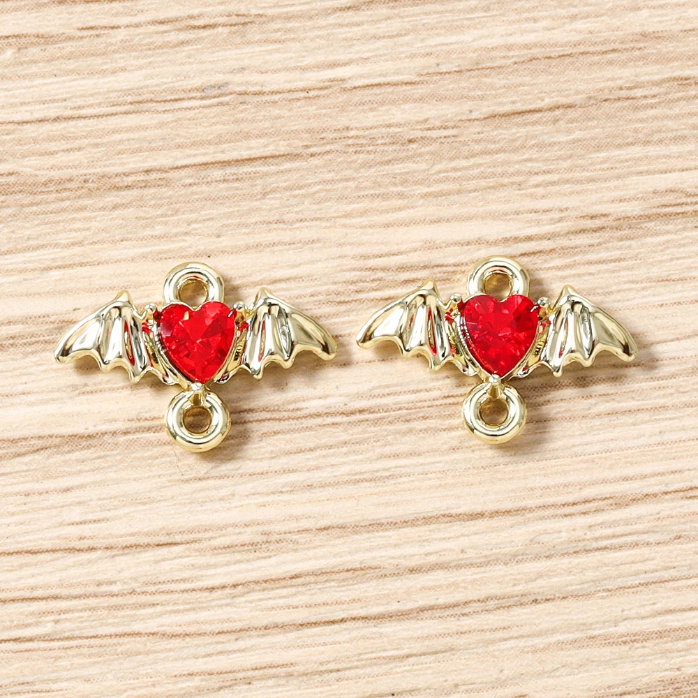 5 Stück 15 x 11 mm niedliche bunte Kristall-Metall-Herzflügel-Anhänger-Verbinder für die Schmuckherstellung, Halsketten, Armbänder, DIY-Bastelbedarf – Detail 5