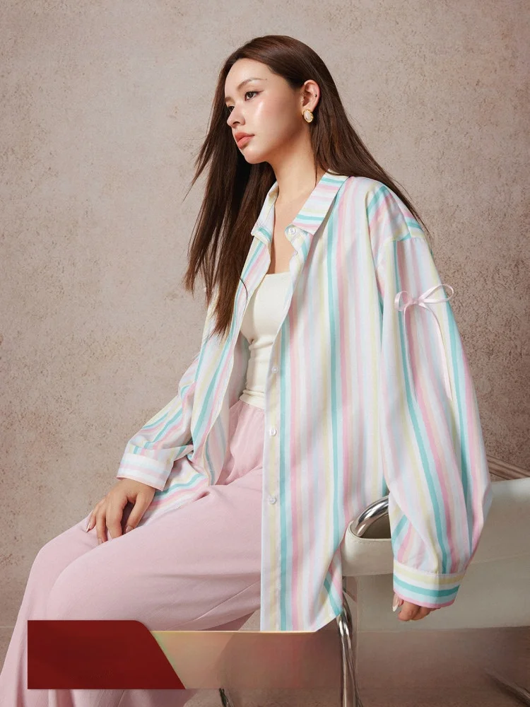 

Plusmall красивая радужная тканая полоска с 3D узором, свободная повседневная женская одежда премиум-класса, летняя длинная све