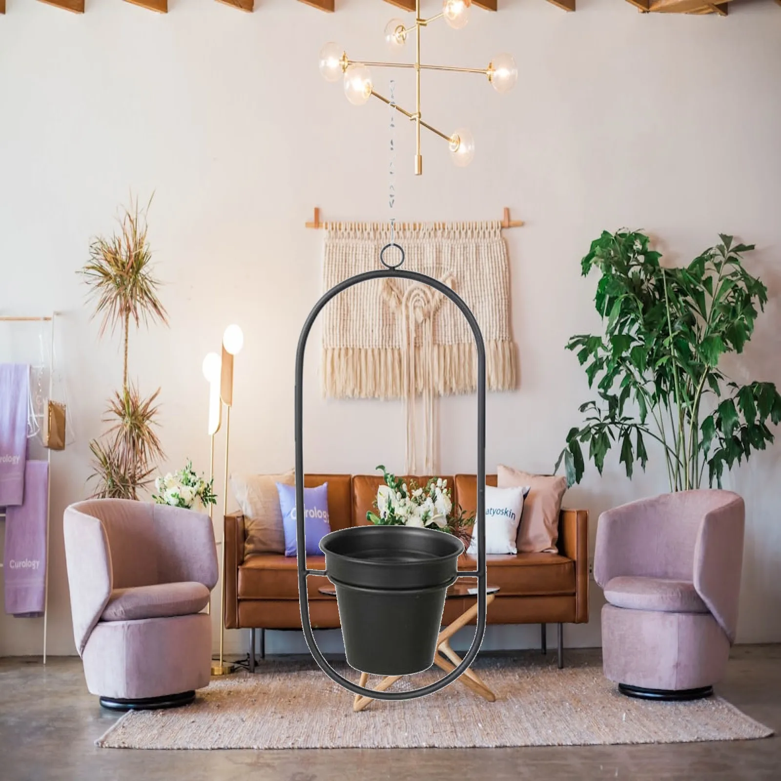 Hanging Basket Large Suspended Metal Planter Simple Home Decor Hanging Flower Pot for Balcony Flower Pots Indoor