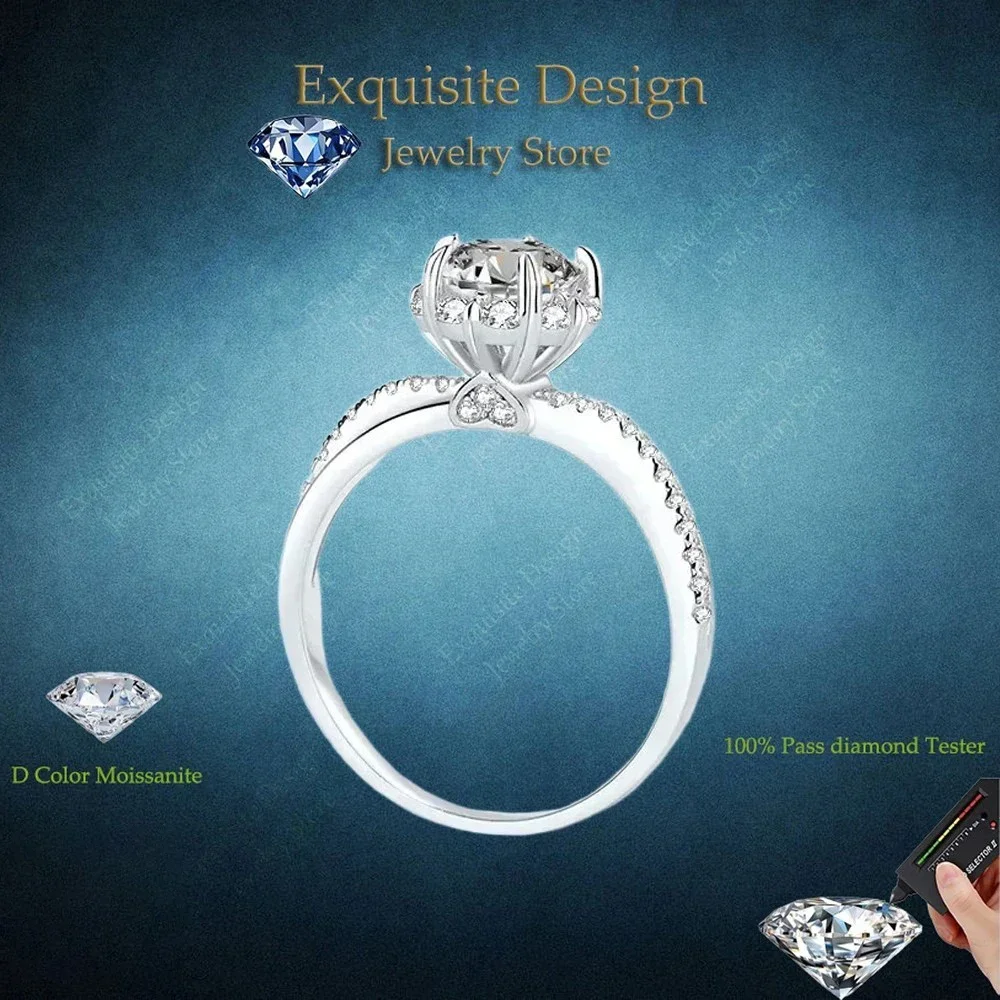 

Exquisite Design 1 CT Moissanite Original Certified Ring, Jewelry Wedding Engagement Rings 18K White Gold Good Quality for Women