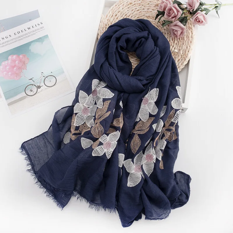 Lady Elegant Ethnic Peach Embroidery Winter Fashion Warm Brand Tassel Long Scarf Women Foulard Pashmina