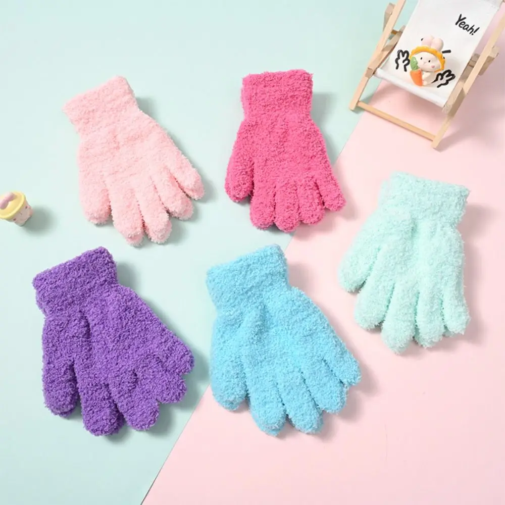 Thicken Children Gloves Cartoon Plush Furry Solid Color Writing Gloves Warm Warm Mittens Winter