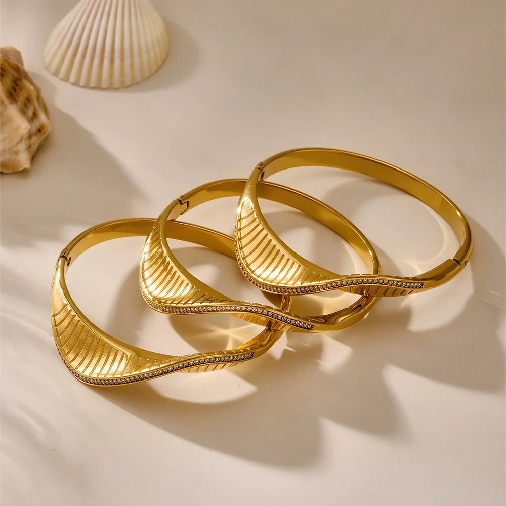 Newest 18K Plated Stainless Steel S Shape Cuff Bangle Wave Bracelet Durable Jewelry For Women Any Occasion Waterproof Jewelry