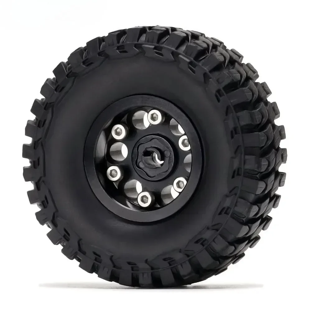 4-teiliges 1,0-Zoll-Metall-Beadlock-Felgen-Set mit Gummireifen und Sechskant für RC 1/24 Axial SCX24 C10 90081 AXI00001 AXI00002 Micro Crawler Auto