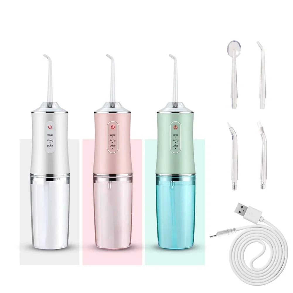 Oral Irrigator Portable Dental Water Flosser USB Rechargeable Water Jet Floss Tooth Pick 4 Jet Tip 220ml 3 Modes IPX7 1400rpm