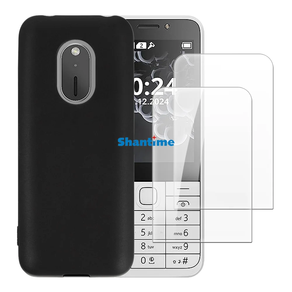 Soft Case + 2 Pack Tempered Glass Screen Protectors for Nokia 230 2024 Full-Body Protection, Shockproof