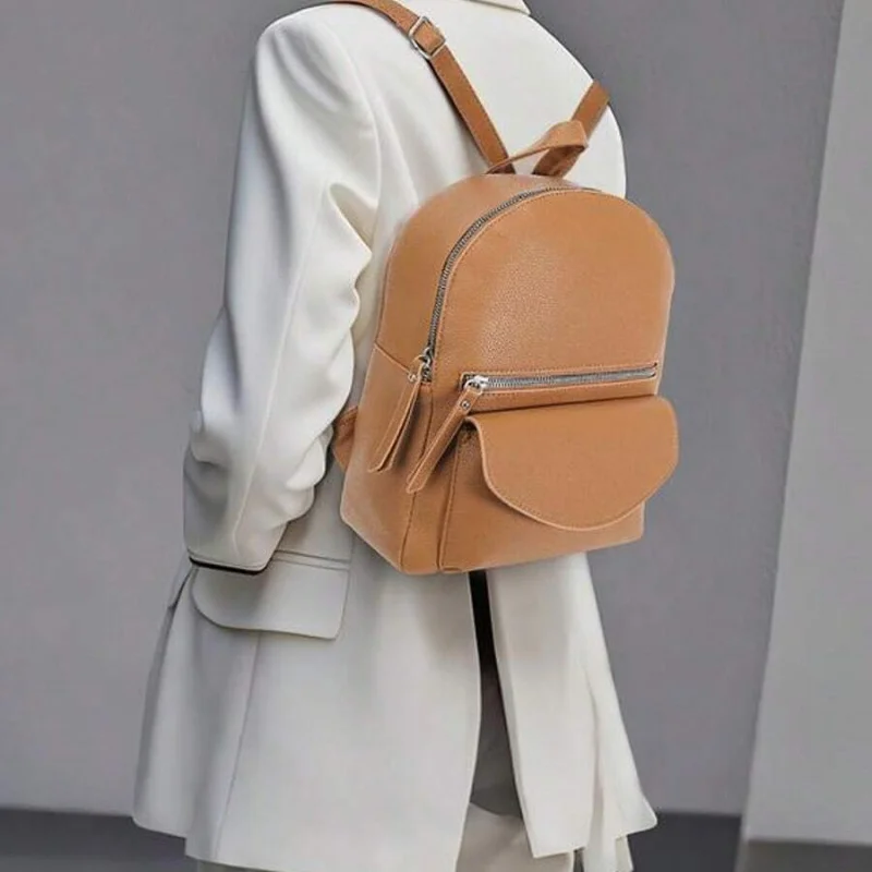 Mini mochila de couro vegano – bolsa de ombro feminina pequena, alça superior, casual e elegante para todos os dias e ao ar livre