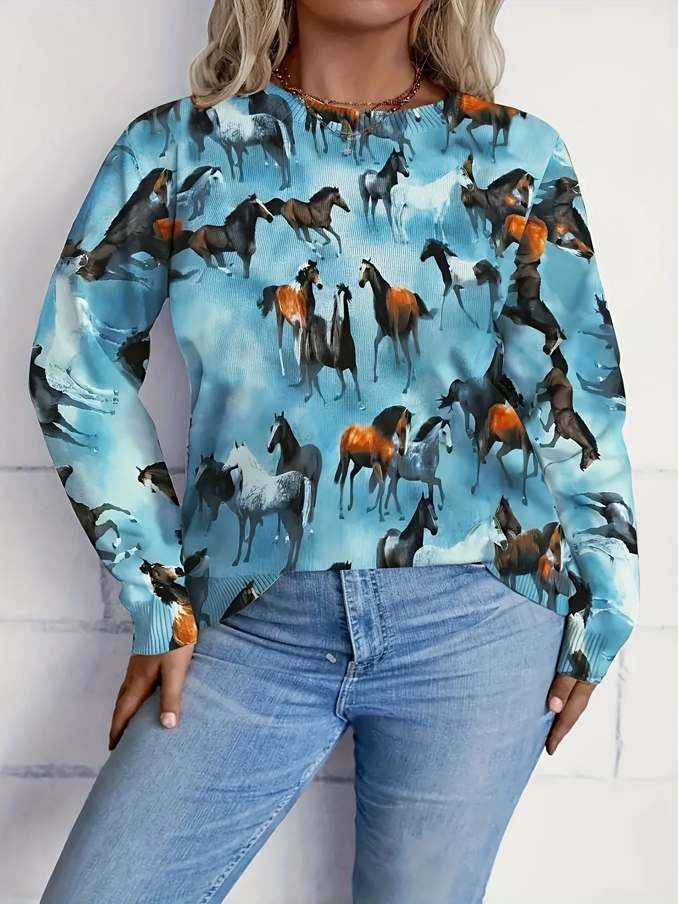 

Plus size pop fashion digitally printed Halloween pullover autumn/winter thermal knit sweater