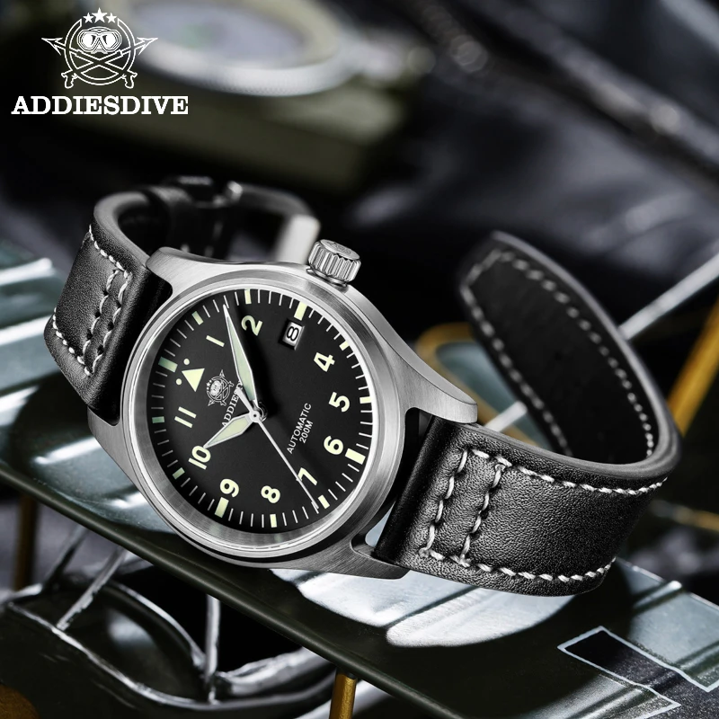 ADDIESDIVE Men NH35A Automatic Watch 39mm Sapphire Glass Luxury Wristwatch 200m Waterproof Super Luminous Leather Strap Watches