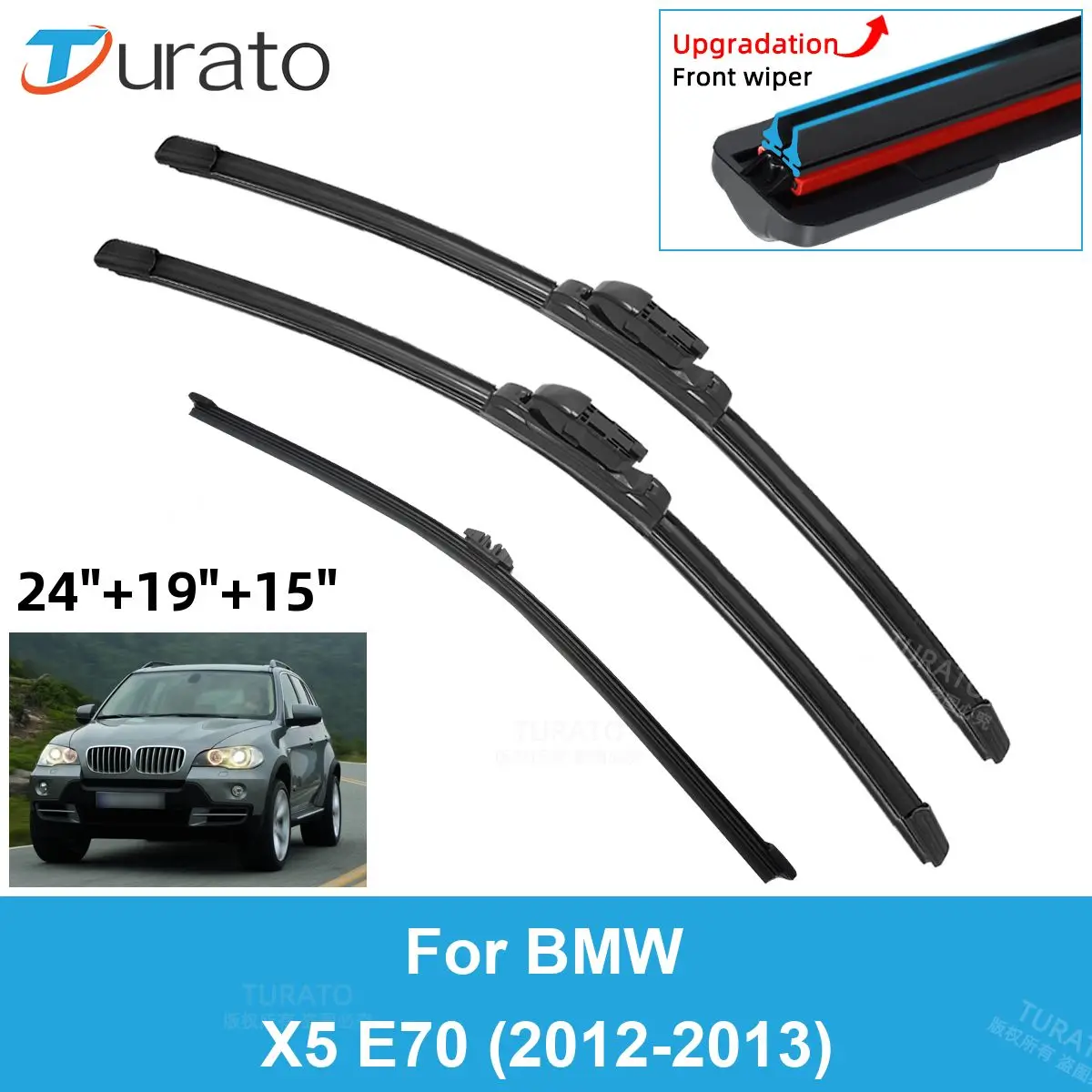 

3PCS Car Wiper Blades for 2012-2013 BMW X5 E70 Front Rear Windscreen Windshield Wipers Double Rubber Car Accessories 2012 2013