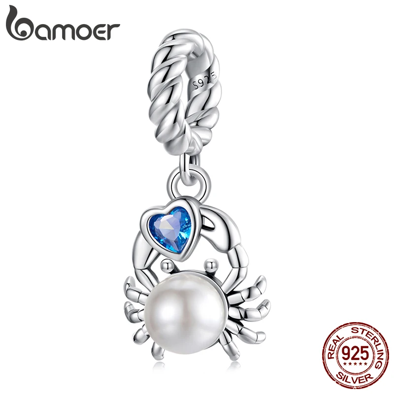 BAMOER Solid 925 Sterling Silver Crab and Heart Charm fit Original Bracelet DIY Jewelry Accessories bamoer Beads SCC3038