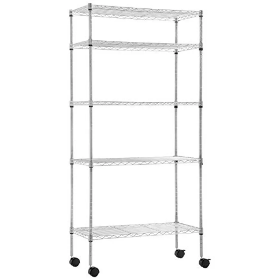 

Стеллаж для хранения 14x30x60 дюймов, сверхпрочный, 5-ярусный, металлический, на колесах, для гаража