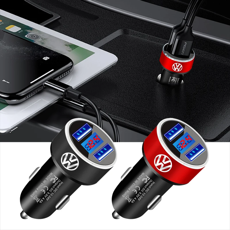 Car Charger 2 USB Ports Fast Charging Digital Display Car Accessories For Volkswagen VW RLine R GTI Golf Amarok Phaeton Tiguan