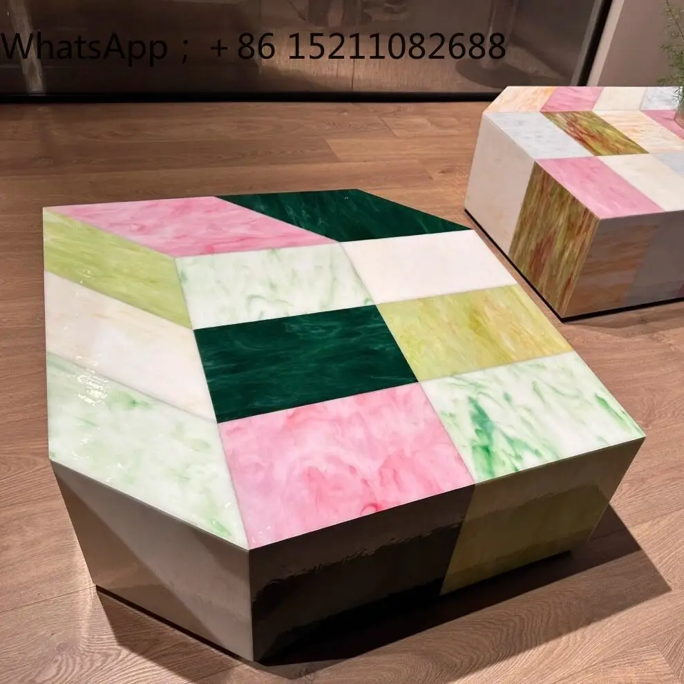 SCY color splicing coffee table glass tile coffee table high-end artistic luxury imitation marble coffee table