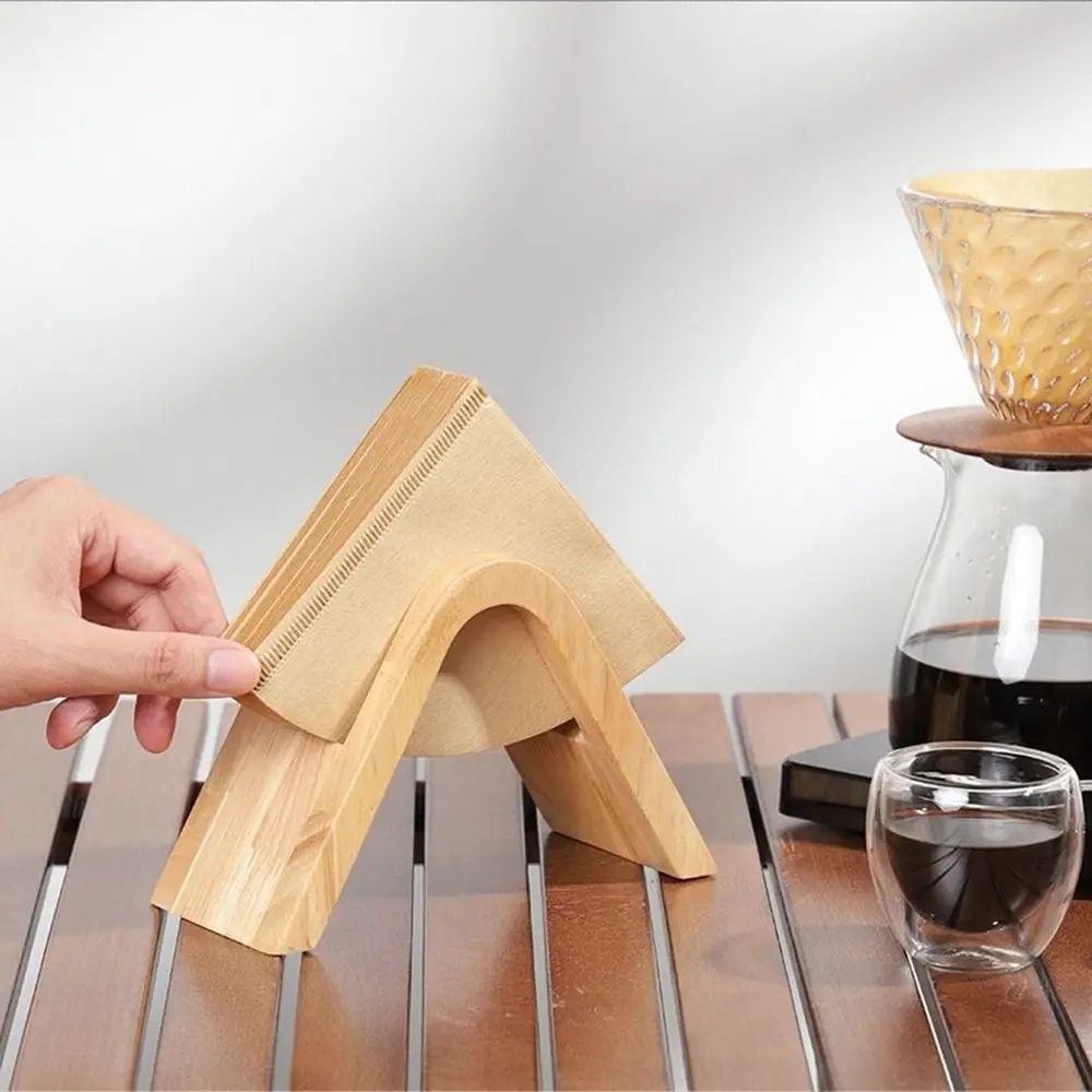 Solid Wood Coffee Filter Holder Handmade Easy Access Coffee Filter Storage Rack Arched Design Space Saving Filter Paper Stand