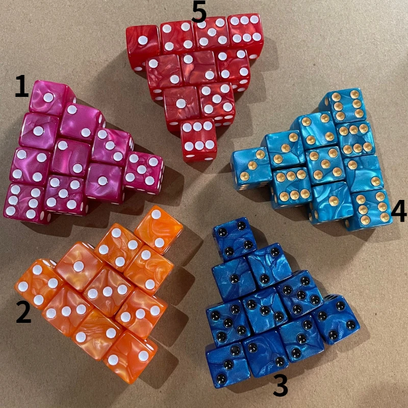 Dados con patrón de perlas de ángulo cuadrado, juego de colores de conteo de agujeros grandes, patrón de azufre de mármol, 16MM, 10 piezas por juego