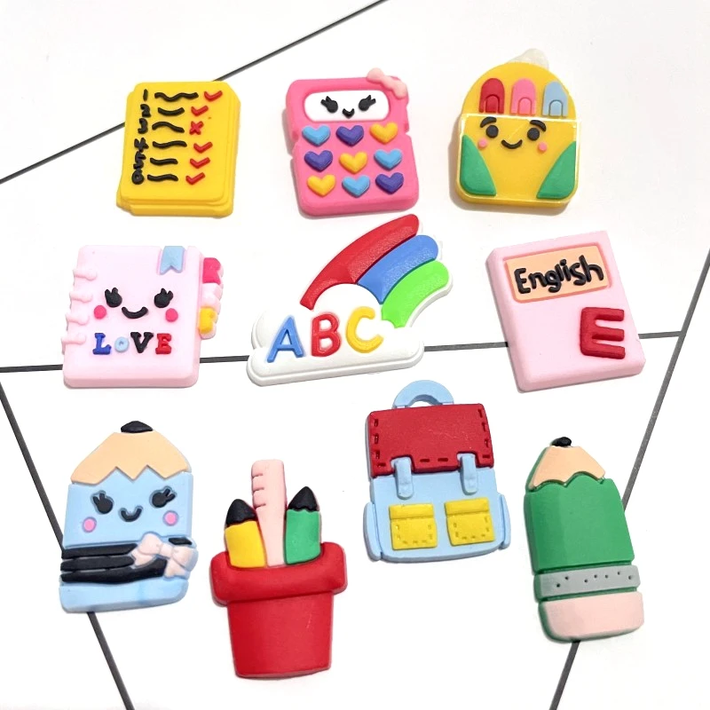 10Pcs/lots Cute PVC Mixed Stationery Learning Series Flexible Glue Flat Back DIY Scrapbook Embellishment Phone Craft Decoration