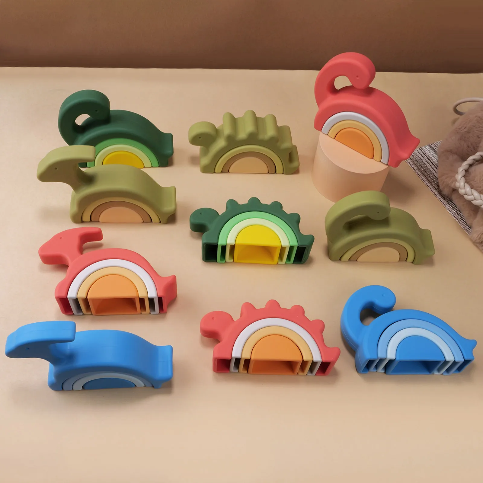 1Set blocchi di costruzione morbidi blocchi impilabili in Silicone giocattolo per bambini forma rotonda giocattolo da costruzione in Silicone massaggiagengive in gomma giocattolo Montessori