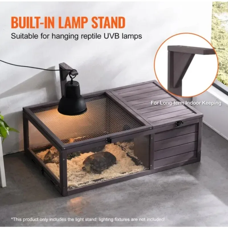 Tortoise Habitat Wooden Tortoise House Indoor & Outdoor 2-Room 38x24x13in