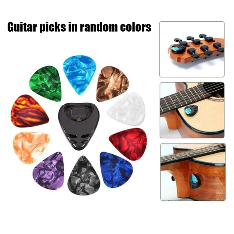 Juego de púas y soportes para guitarra, 10 piezas, para bajo eléctrico acústico, ukelele, Color aleatorio