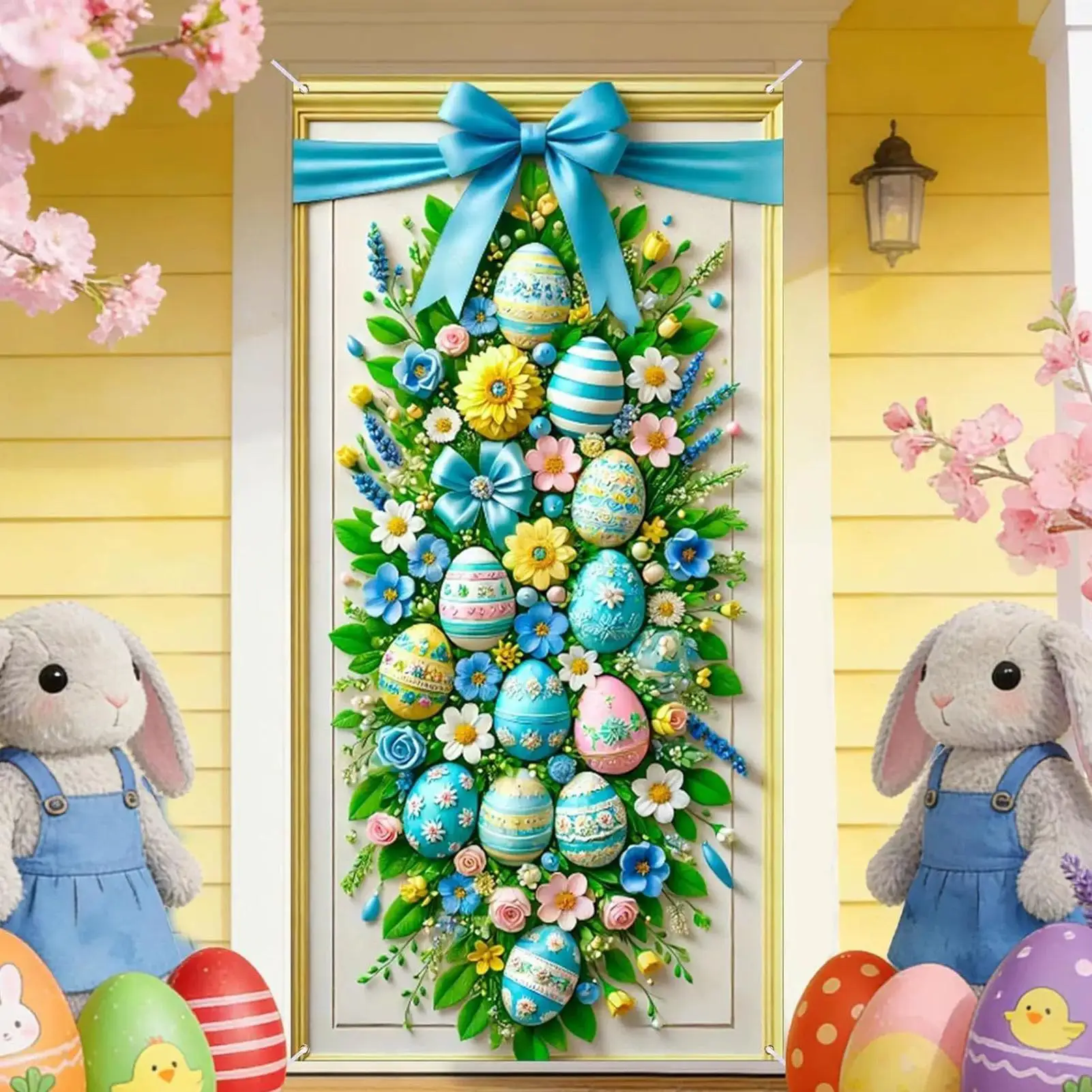 35x70 Inch Large Happy Easter Banner Cute Waterproof Backdrop Funny Front Door Sign Perfect for Office, Classroom, Farmhouse