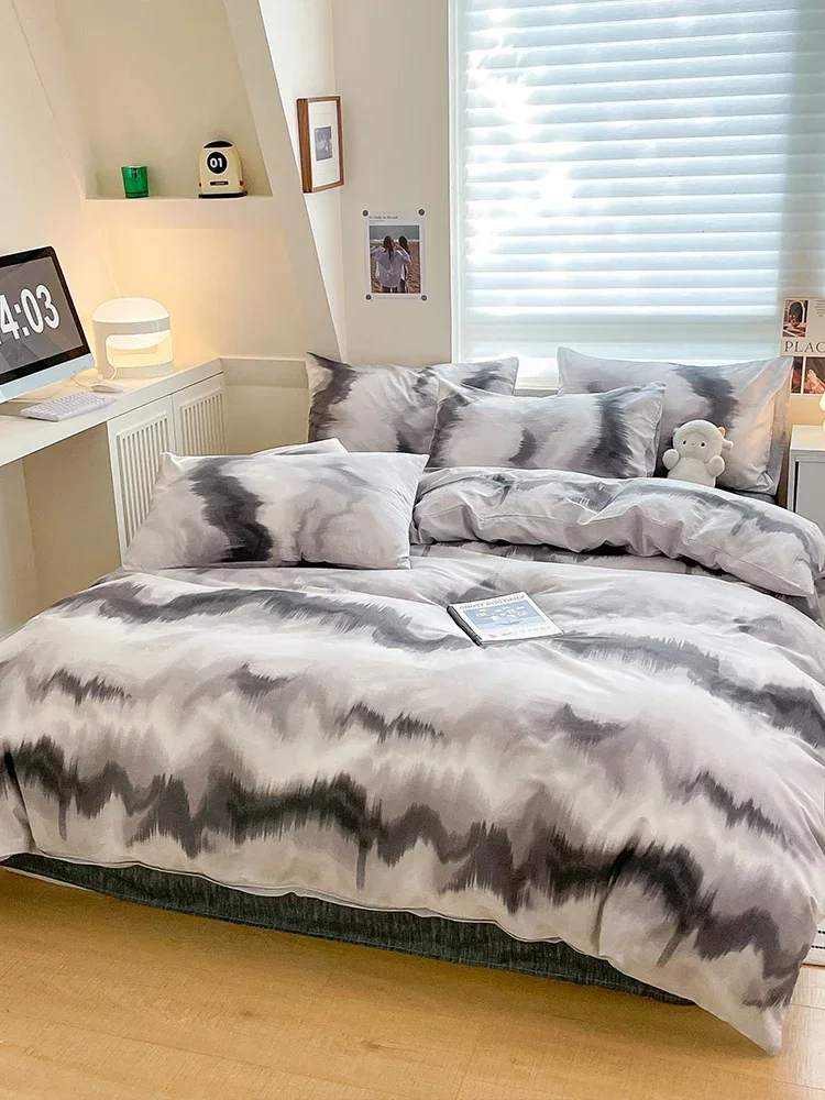 Imagem -02 - Conjunto de Cama Estilo Nórdico Algodão Puro Conjunto Simples Lençóis de Dormitório Lençol de Três Peças Lençóis 100 Algodão