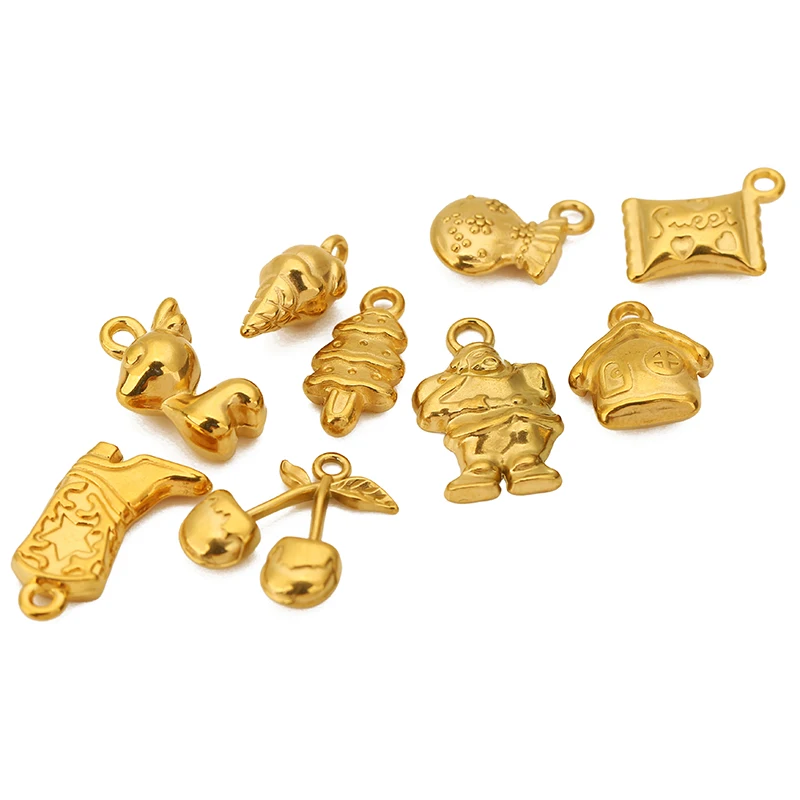 3pcs Stainless Steel Christmas Pendants Candy Santa Claus Xmas Tree Snow House Charms for DIY Necklace Earrings Jewelry Making