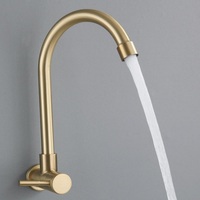 Wall Mounted Sink Cold tap Gold Kitchen Faucet 360 Swivel single cold faucet Wall Taps Sink Faucet 304 Stainless Cold Water Tap