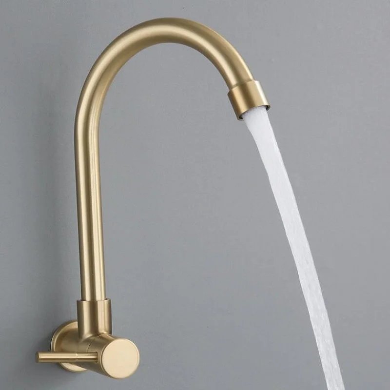 Wall Mounted Sink Cold tap Gold Kitchen Faucet 360 Swivel single cold faucet Wall Taps Sink Faucet 304 Stainless Cold Water Tap