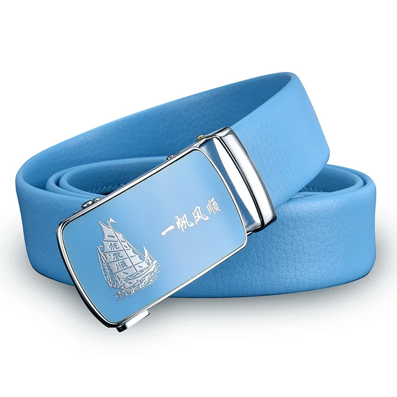 2023 New Men and Women Sky-blue Automatic Buckle Belt Fashion Men's Business Leisure Belt Bandwidth 3CM & 3.5CM