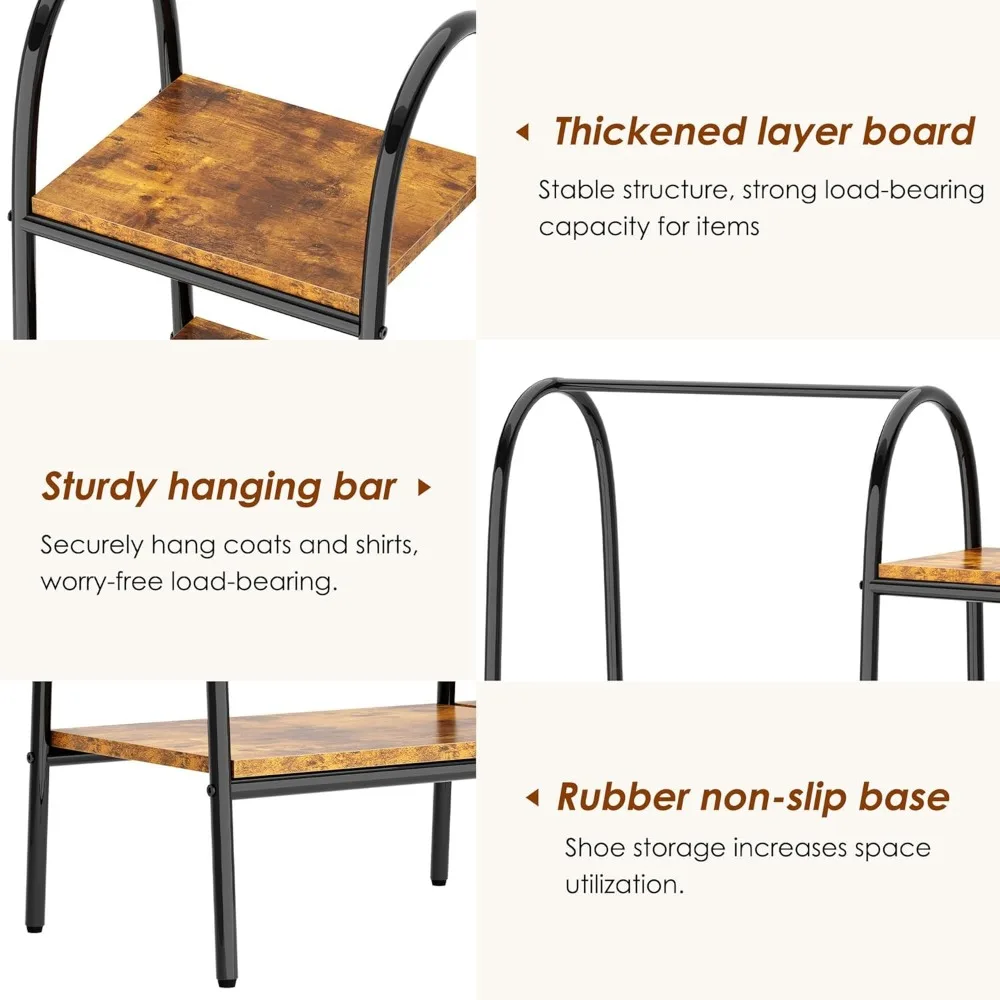 5-Shelf Freestanding Garment Rack with Hanging Bar for Clothes Storage and Display