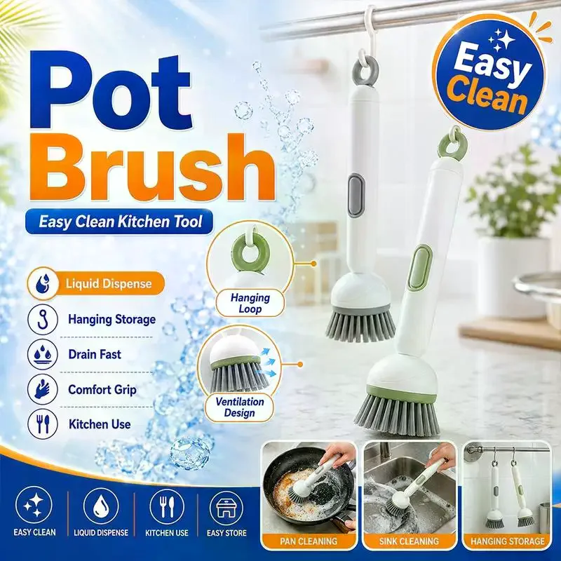 Electric Long Handle Dish Brush With Soap Dispenser Rotating Bristles For Kitchen Pot Sink Washing