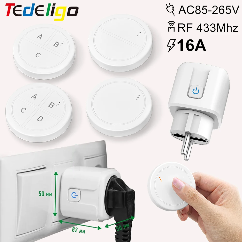 

RF 433MHz Wireless Remote Control 220V 110V Relay Receiver Smart Socket Electric Plug Electrical Outlets for Light Lamp Home