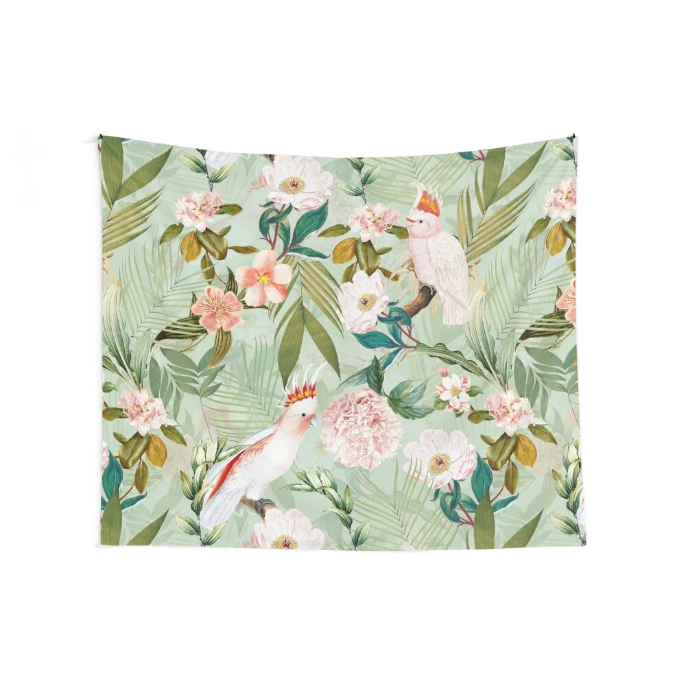 

Tropical cockatoo and jungle Botanical Garden pattern - mint Tapestry Room Ornaments Home Decorating Tapestry