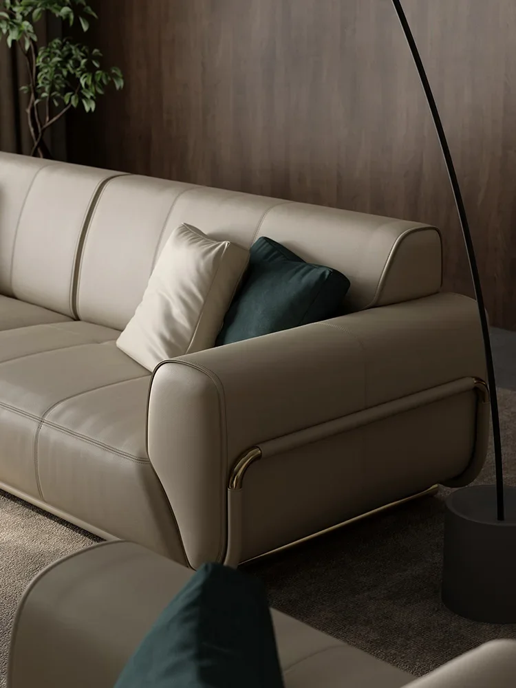 Leather Sofa Luxury Living Room Straight-Row Sofa Four-Seat 2