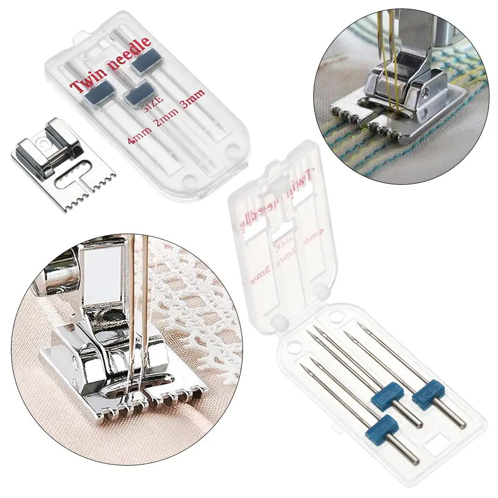 Kit Household Tools Double Stitch 3 Sizes Twin Needles Sewing Machine Fittings 9 Grooves Wrinkled Presser Foot