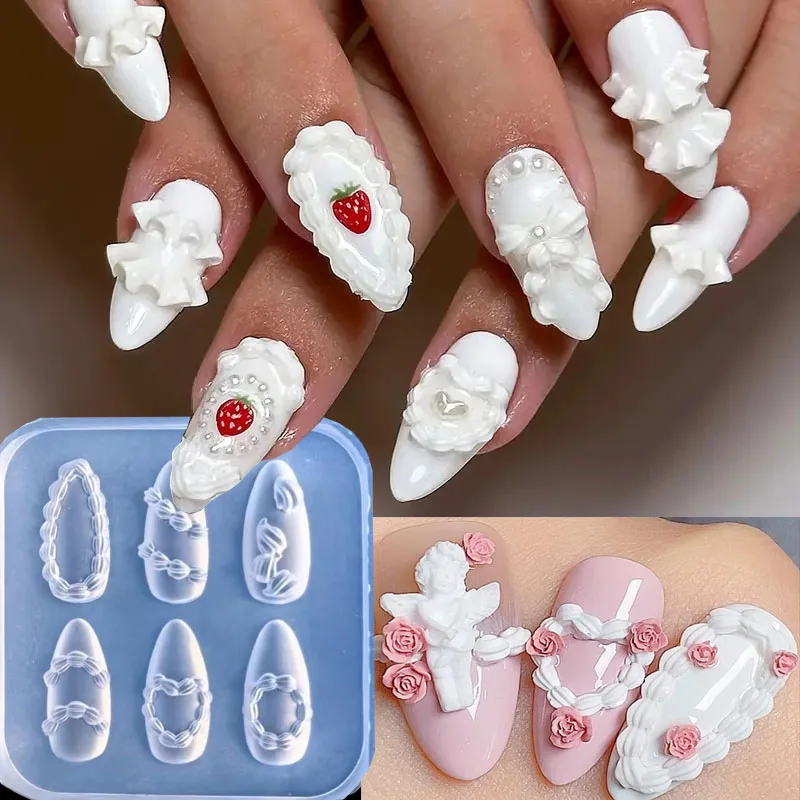 1pc goth bolo borda creme listra coração molde de unhas bolo francês creme escultura de unhas molde diy reutilizável silicone ferramentas de desmoldagem de unhas *