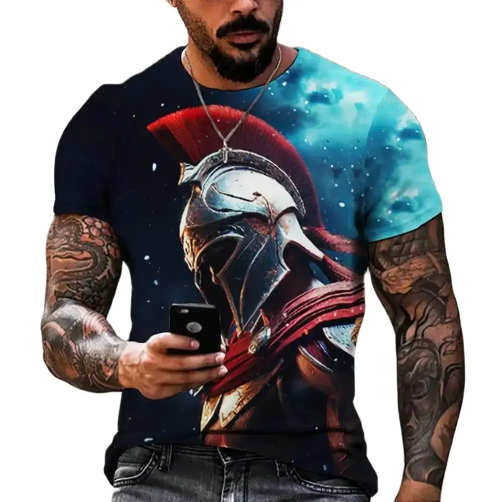 European and American Fashion Retro Spartan Warrior Graphic T-shirt For Men New Trend Casual 3D Printed Cool Personality Tee Top