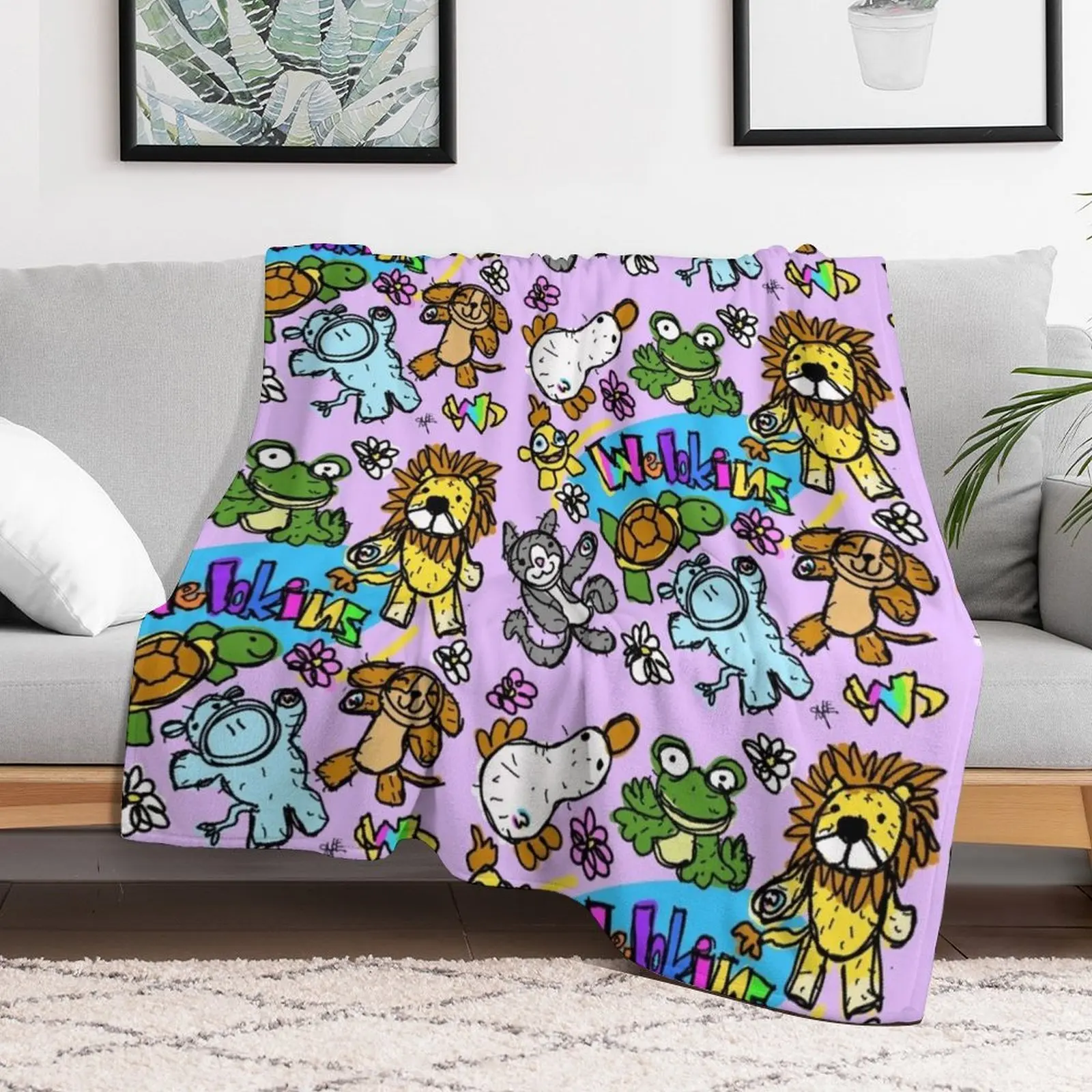 Cute and Sweet and Fun Webkinz Scribble Pals Throw Blanket For Baby Beautifuls Travel Plaid Blankets