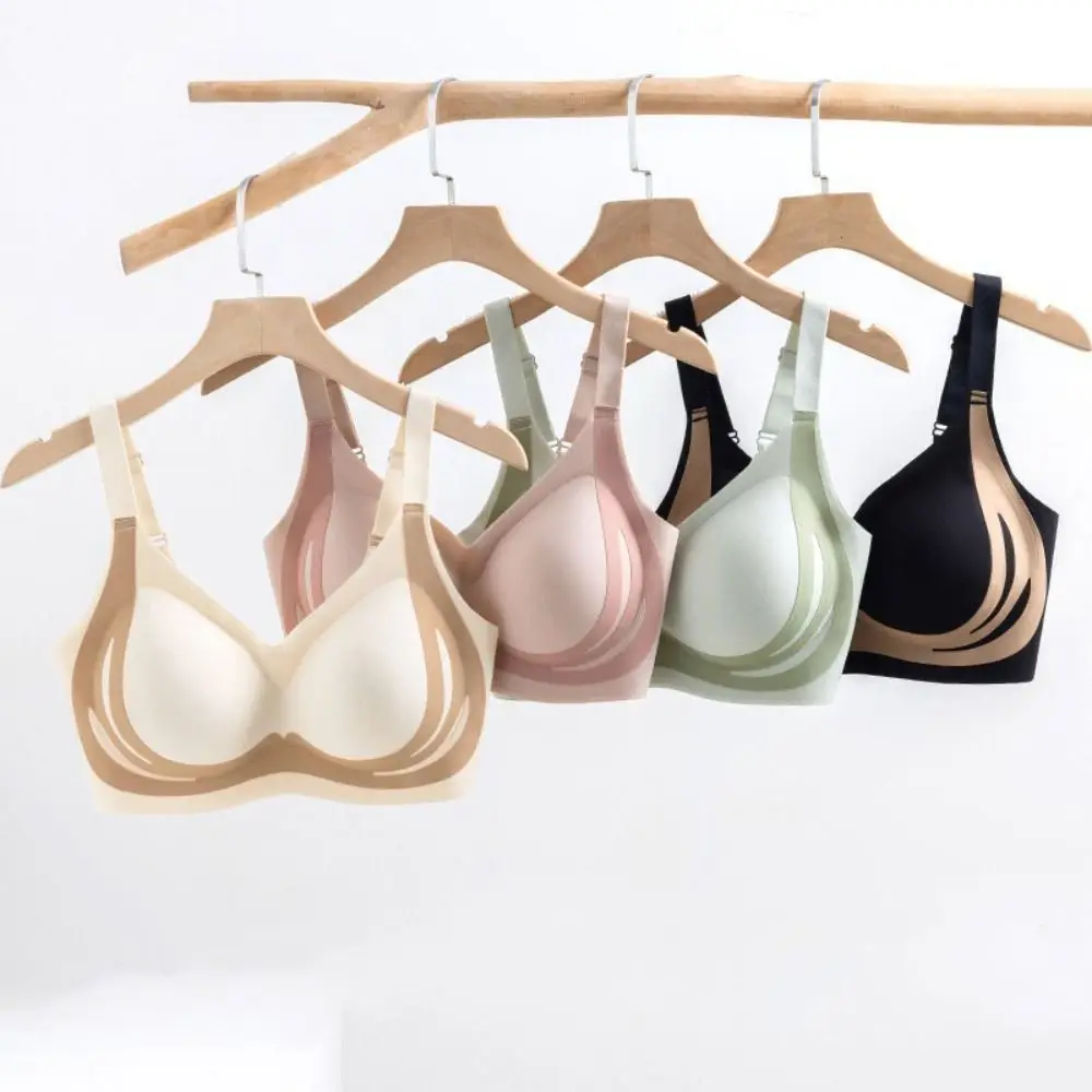 Soft Patchwork Wireless Deep V Bra Shockproof Close-fitting Push Up Underwear Big Cup Gathered Breasts Brassiere for Women Yoga